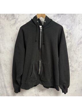 Vintage Skate Grunge Full Zip Hoodie Sweatshirt Mens XL Black Blank Y2K Hanes
